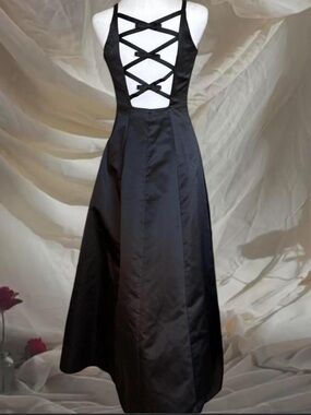 Vintage Urban Girl Nites Black Satin Maxi Dress with Bow Details